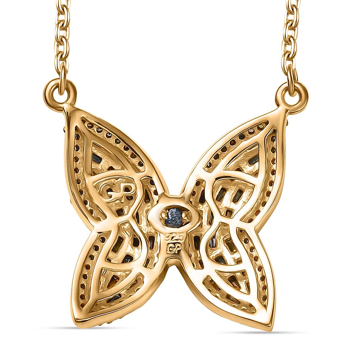 GP Trionfo Collection Multi Color Diamond 1.00 ctw Butterfly Necklace in 18K Vermeil Yellow Gold Over Sterling Silver 18 Inches image number 4