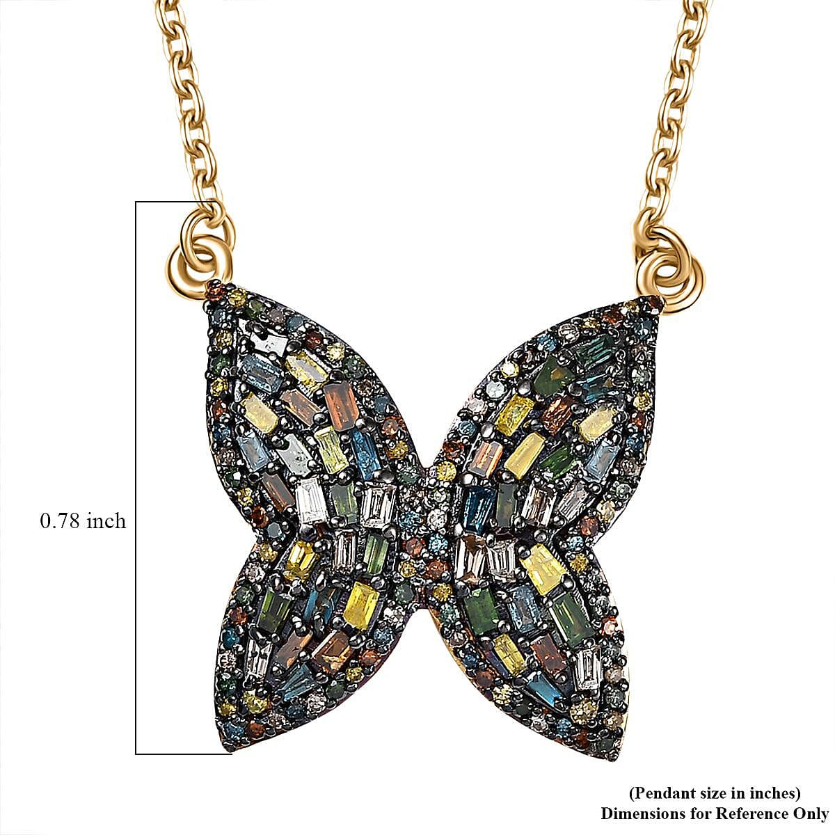 GP Trionfo Collection Multi Color Diamond 1.00 ctw Butterfly Necklace in 18K Vermeil Yellow Gold Over Sterling Silver 18 Inches image number 6