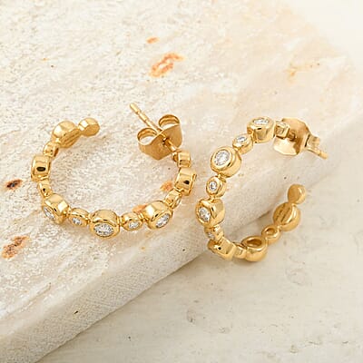 GSI Certified Luxuriant Lab Grown Diamond F SI2 0.50 ctw Earrings in 24K Yellow Gold Over Sterling Silver
