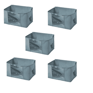 Set of 5 Dark Gray Non-Woven Fabric Storage Bag with Clear Window