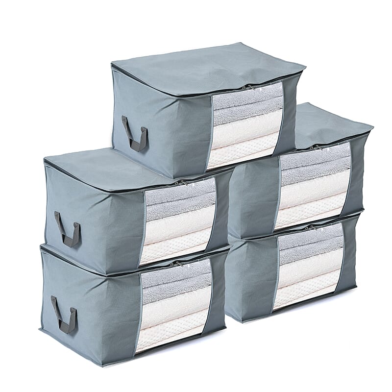 Set of 5 Dark Grey Non-Woven Fabric Storage Bag with Clear Window
