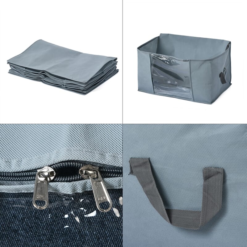 Set of 5 Dark Blue Grey Non-Woven Fabric Storage Bag with Clear Window