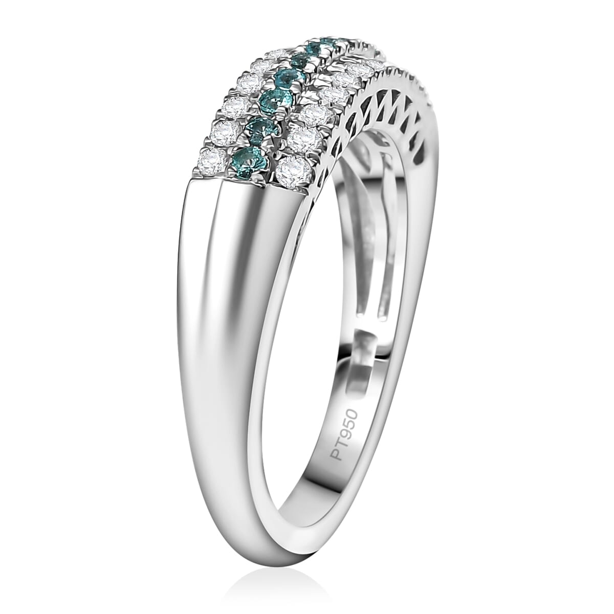 Certified & Appraised Rhapsody AAAA Paraiba Tourmaline and E-F VS2 Diamond 0.60 ctw Ring in 950 Platinum (Size 7.0) 6.80 Grams image number 3