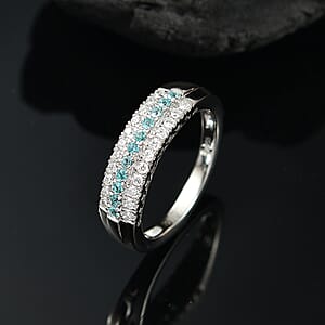 Certified & Appraised Rhapsody AAAA Paraiba Tourmaline and E-F VS2 Diamond 0.60 ctw Ring in 950 Platinum (Size 9.0) 6.80 Grams
