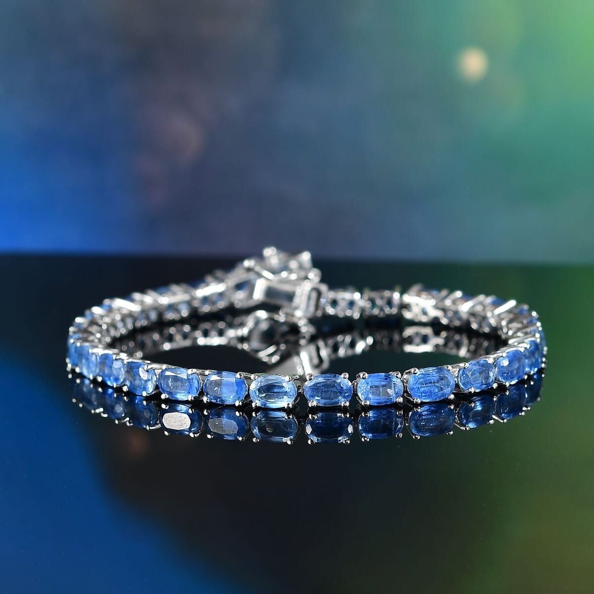 D'Joy Premium Kashmir Kyanite 13.70 ctw Tennis Bracelet in Rhodium Over Sterling Silver (6.50 In) image number 1