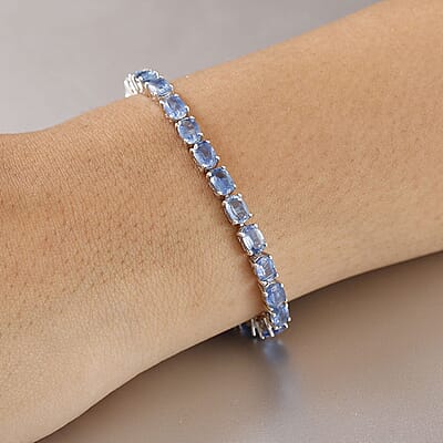 D'Joy Premium Kashmir Kyanite 13.70 ctw Tennis Bracelet in Rhodium Over Sterling Silver (6.50 In)