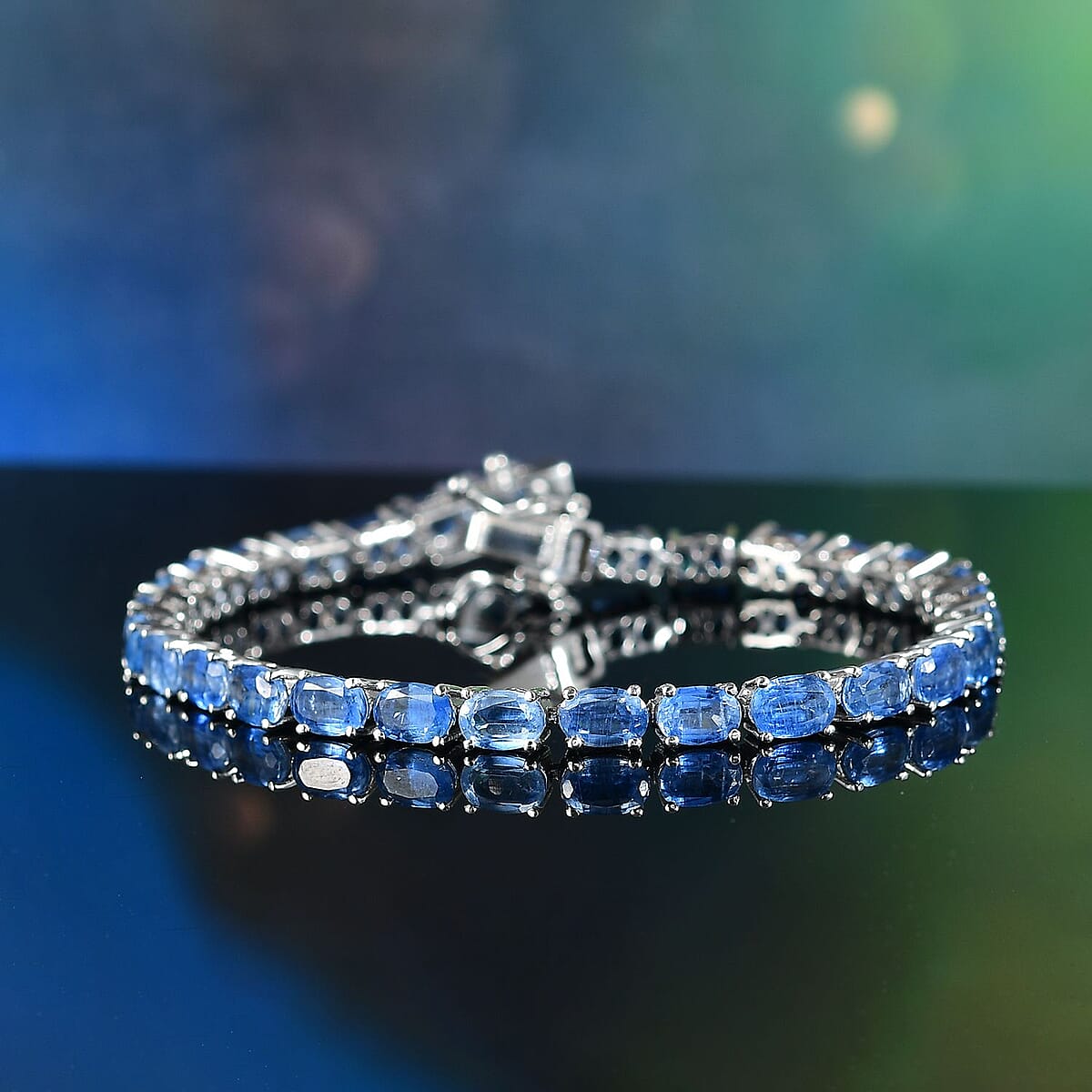 D'Joy Premium Kashmir Kyanite 19.00 ctw Tennis Bracelet in Rhodium Over Sterling Silver (7.25 In) image number 1