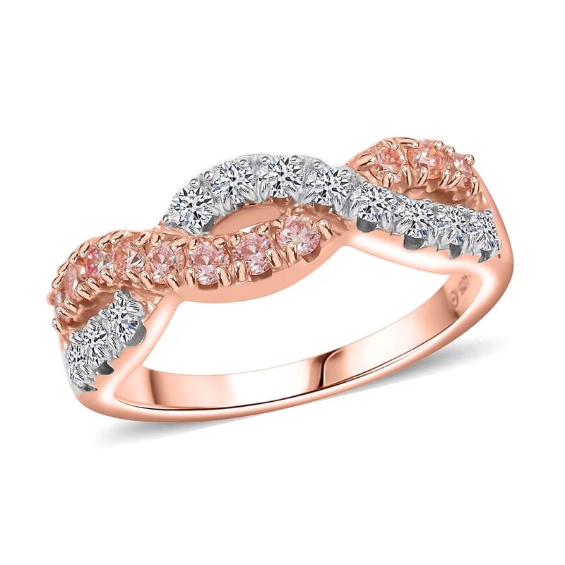 Luxuriant Lab Grown White and Pink Diamond 0.75 ctw Ring 18K Vermeil Rose Gold Over Sterling Silver (Size 10.0)