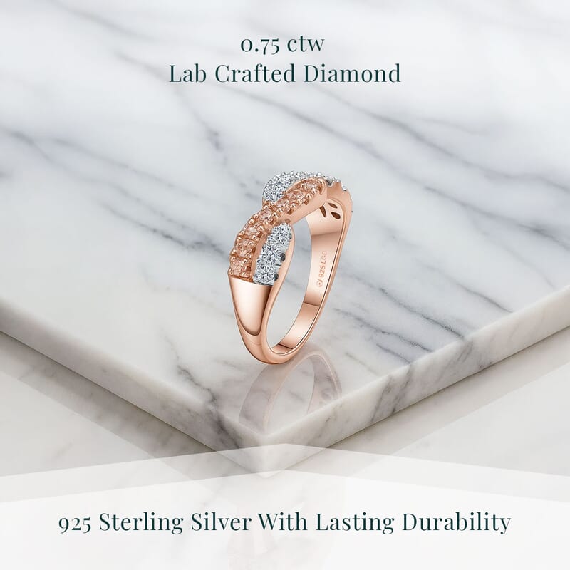 Luxuriant Lab Grown White and Pink Diamond 0.75 ctw Ring 18K Vermeil Rose Gold Over Sterling Silver (Size 10.0)