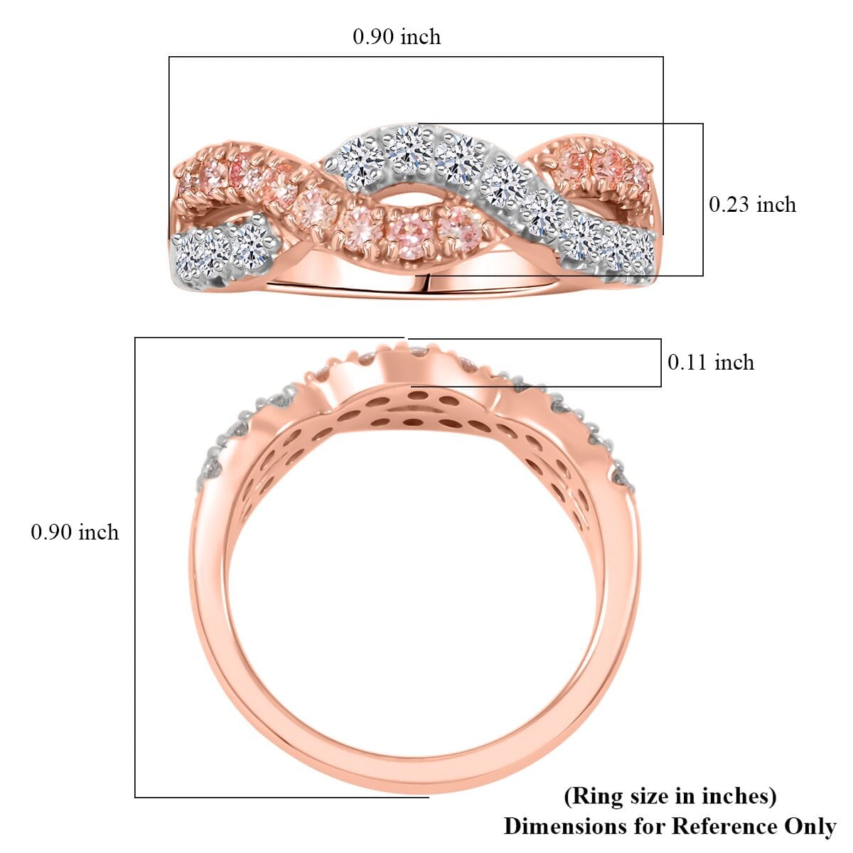 Luxuriant Lab Grown White and Pink Diamond 0.75 ctw Ring Sterling Silver image number 4