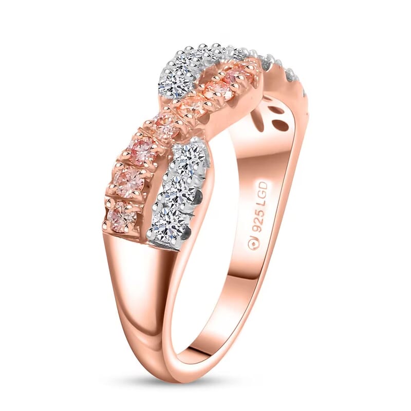 Luxuriant Lab Grown White and Pink Diamond 0.75 ctw Ring 18K Vermeil Rose Gold Over Sterling Silver (Size 10.0)