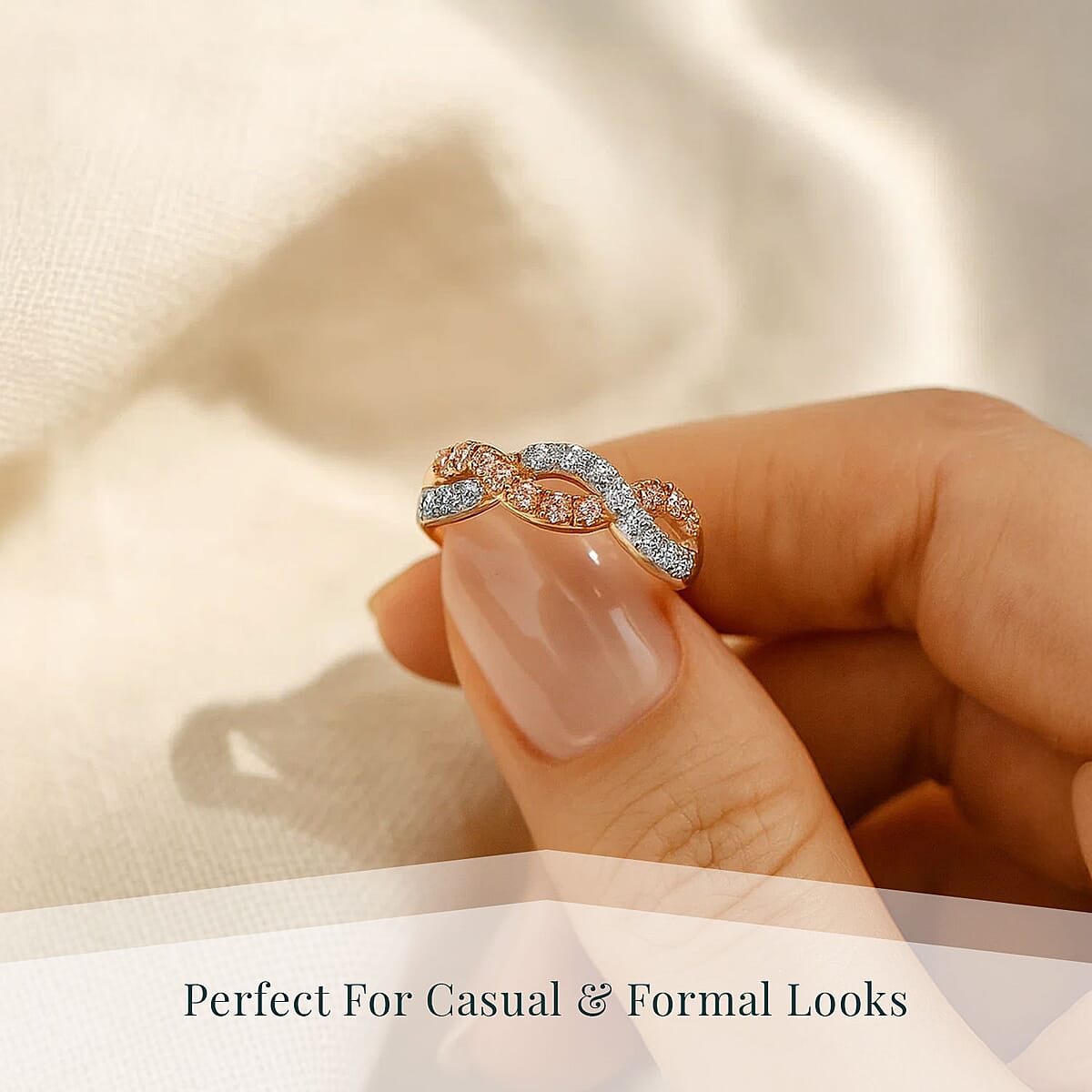 Luxuriant Lab Grown Pink Diamond (IR) and Lab Grown Diamond 0.75 ctw Ring 18K Vermeil Rose Gold Over Sterling Silver (Size 7.0) image number 5