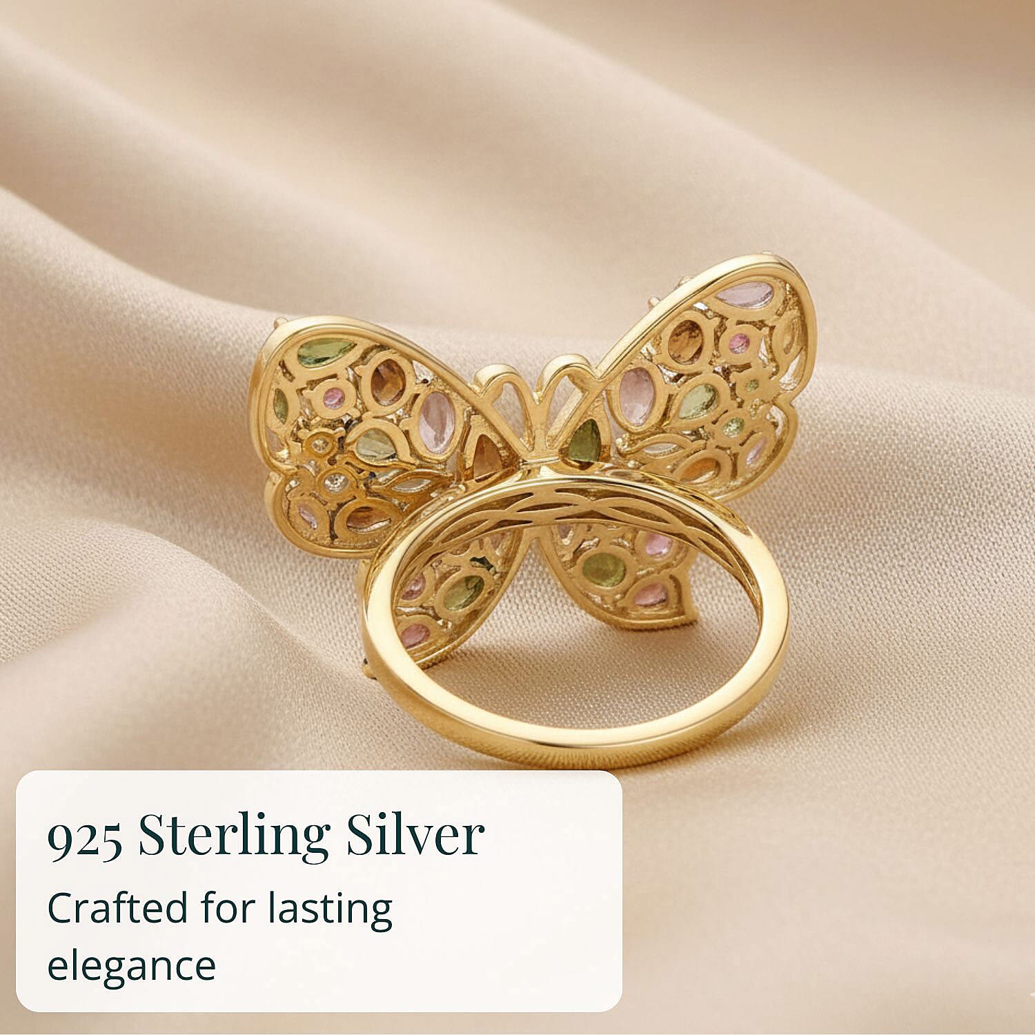 Multi-Tourmaline Ring in 18K Vermeil YG Over Sterling Silver (Size 10.0) 4.75 ctw