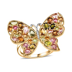 D'Joy Premium Multi-Tourmaline 4.75 ctw Butterfly Ring in 18K Vermeil Yellow Gold Over Sterling Silver (Size 5.0)