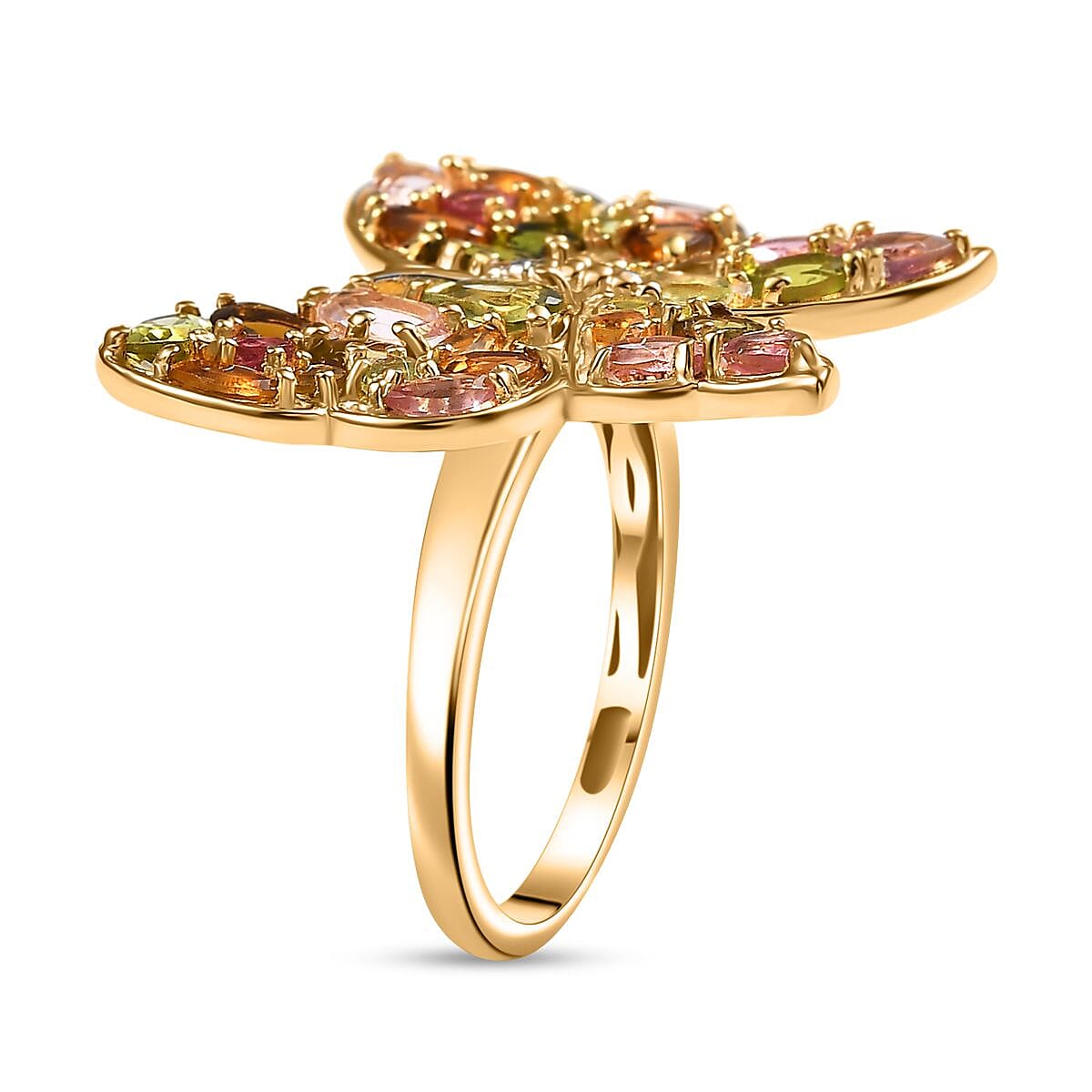 D'Joy Premium Multi-Tourmaline 4.75 ctw Butterfly Ring in 18K Vermeil Yellow Gold Over Sterling Silver (Size 5.0) image number 3