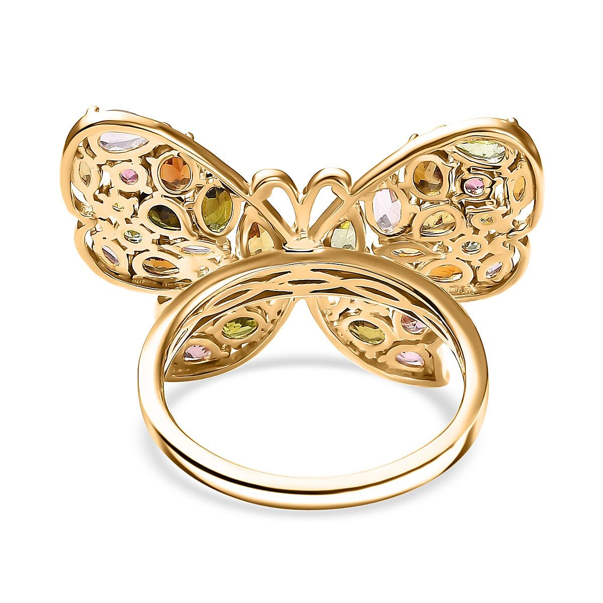 D'Joy Premium Multi-Tourmaline 4.75 ctw Butterfly Ring in 18K Vermeil Yellow Gold Over Sterling Silver (Size 5.0) image number 4