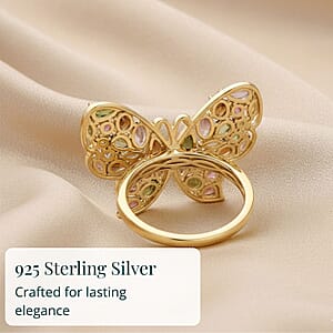 D'Joy Premium Multi-Tourmaline 4.75 ctw Butterfly Ring in 18K Vermeil Yellow Gold Over Sterling Silver (Size 7.0)