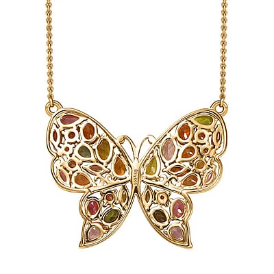 D'Joy Premium Multi-Tourmaline 4.75 ctw Butterfly Necklace in 18K Vermeil Yellow Gold Over Sterling Silver 18-20 Inches