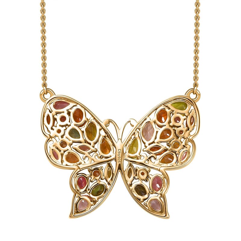 D'Joy Premium Multi-Tourmaline 4.75 ctw Butterfly Necklace in 18K Vermeil Yellow Gold Over Sterling Silver 18-20 Inches