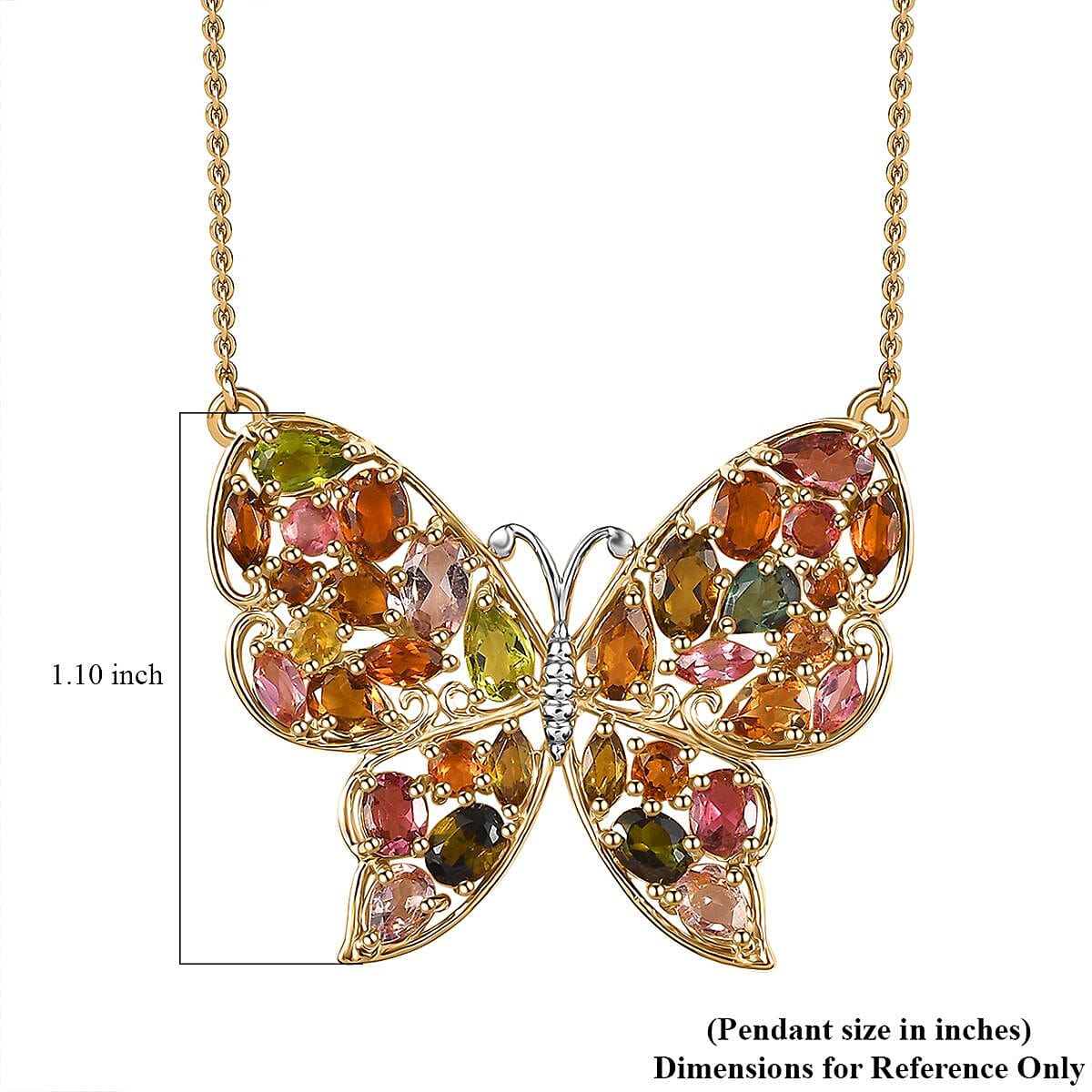 D'Joy Premium Multi-Tourmaline 4.75 ctw Butterfly Necklace in 18K Vermeil Yellow Gold Over Sterling Silver 18-20 Inches