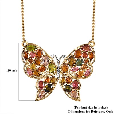 D'Joy Premium Multi-Tourmaline 4.75 ctw Butterfly Necklace in 18K Vermeil Yellow Gold Over Sterling Silver 18-20 Inches