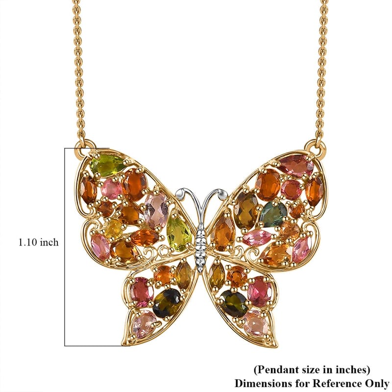 D'Joy Premium Multi-Tourmaline 4.75 ctw Butterfly Necklace in 18K Vermeil Yellow Gold Over Sterling Silver 18-20 Inches