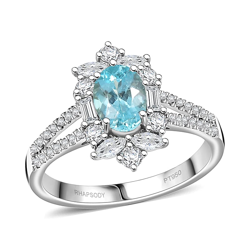 Certified & Appraised Rhapsody 950 Platinum AAAA Paraiba Tourmaline, Diamond (E-F, VS2) (1.30 cts) Ring (Size 10.0) (6.70 g) 2.65 ctw