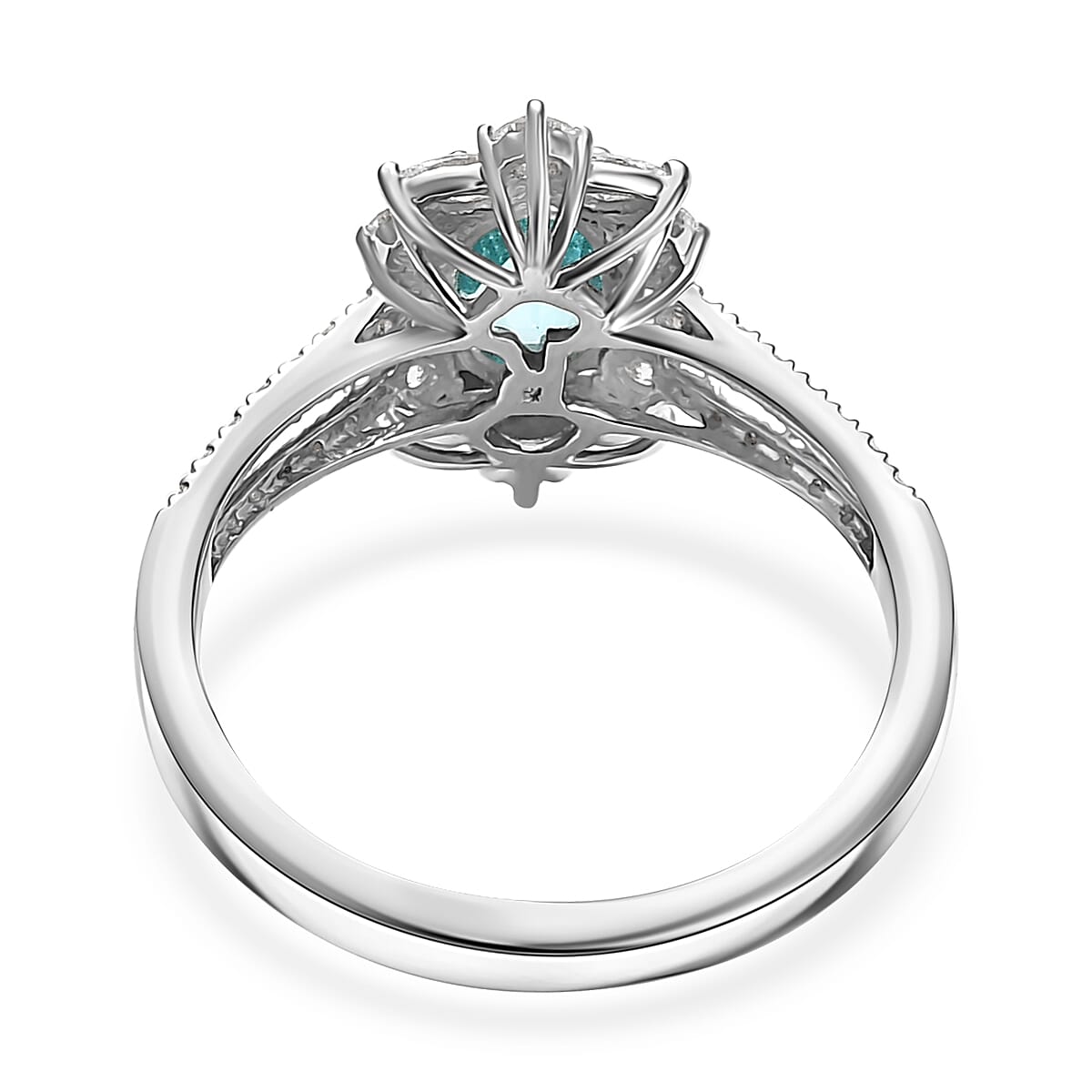 Certified & Appraised Rhapsody AAAA Paraiba Tourmaline and E-F VS2 Diamond 2.65 ctw Ring in 950 Platinum (Size 8.0) 6.70 Grams image number 4
