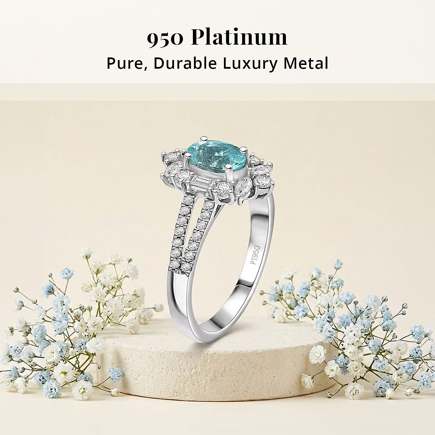 Certified & Appraised Rhapsody 950 Platinum AAAA Paraiba Tourmaline, Diamond (E-F, VS2) (1.30 cts) Ring (Size 9.0) (6.70 g) 2.65 ctw