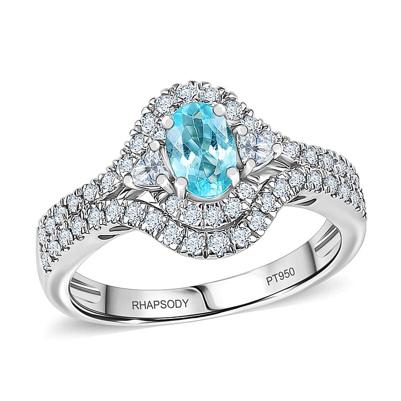 Certified and Appraised Rhapsody AAAA Paraiba Tourmaline, Diamond Ring in 950 Platinum 2.00 ctw (Size 10.0) With Free Paraiba Book