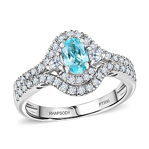 Certified & Appraised Rhapsody AAAA Paraiba Tourmaline and E-F VS2 Diamond 2.00 ctw Ring in 950 Platinum (Size 7.0) 7.60 Grams