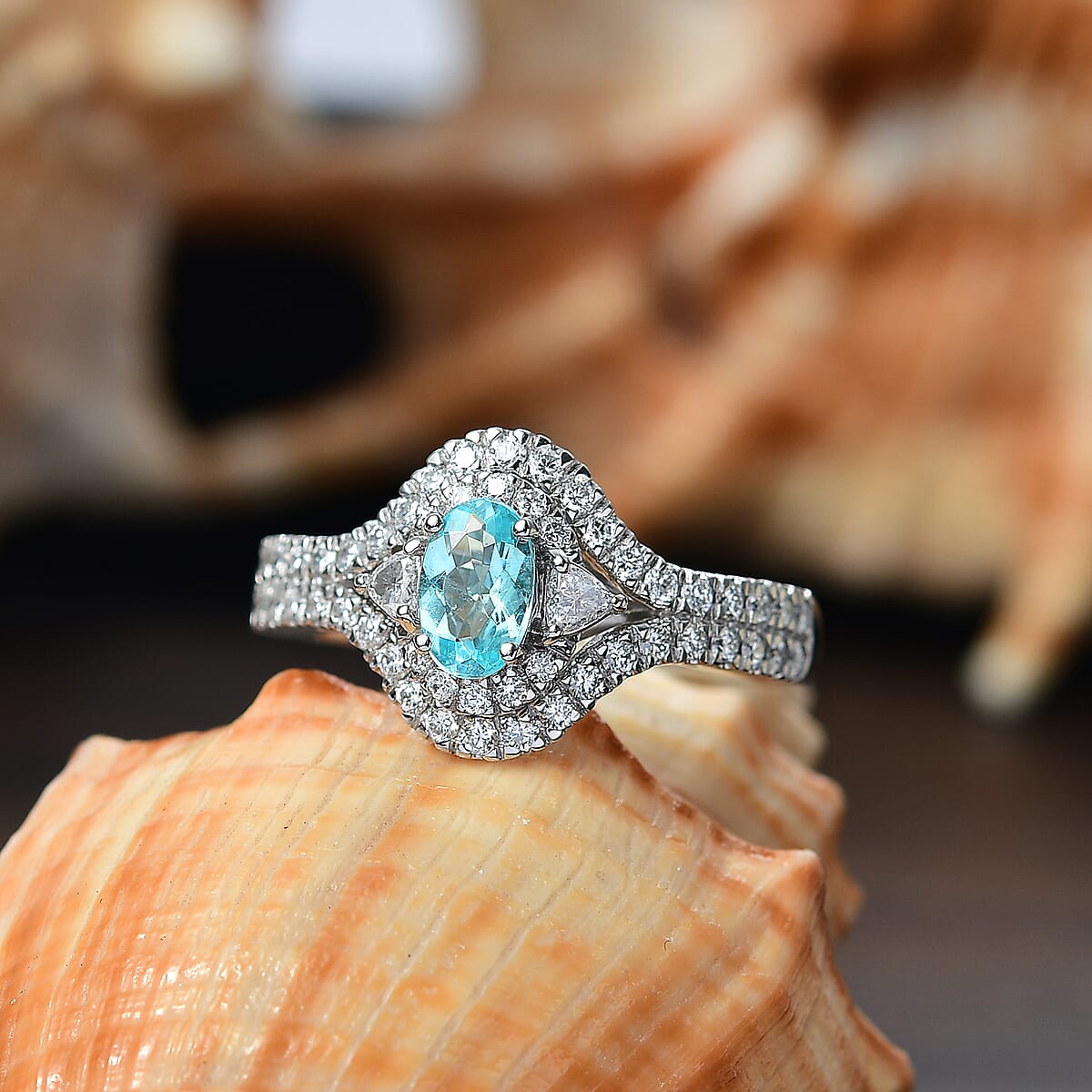 Certified & Appraised Rhapsody AAAA Paraiba Tourmaline and E-F VS2 Diamond 2.00 ctw Ring in 950 Platinum (Size 7.0) 7.60 Grams image number 1