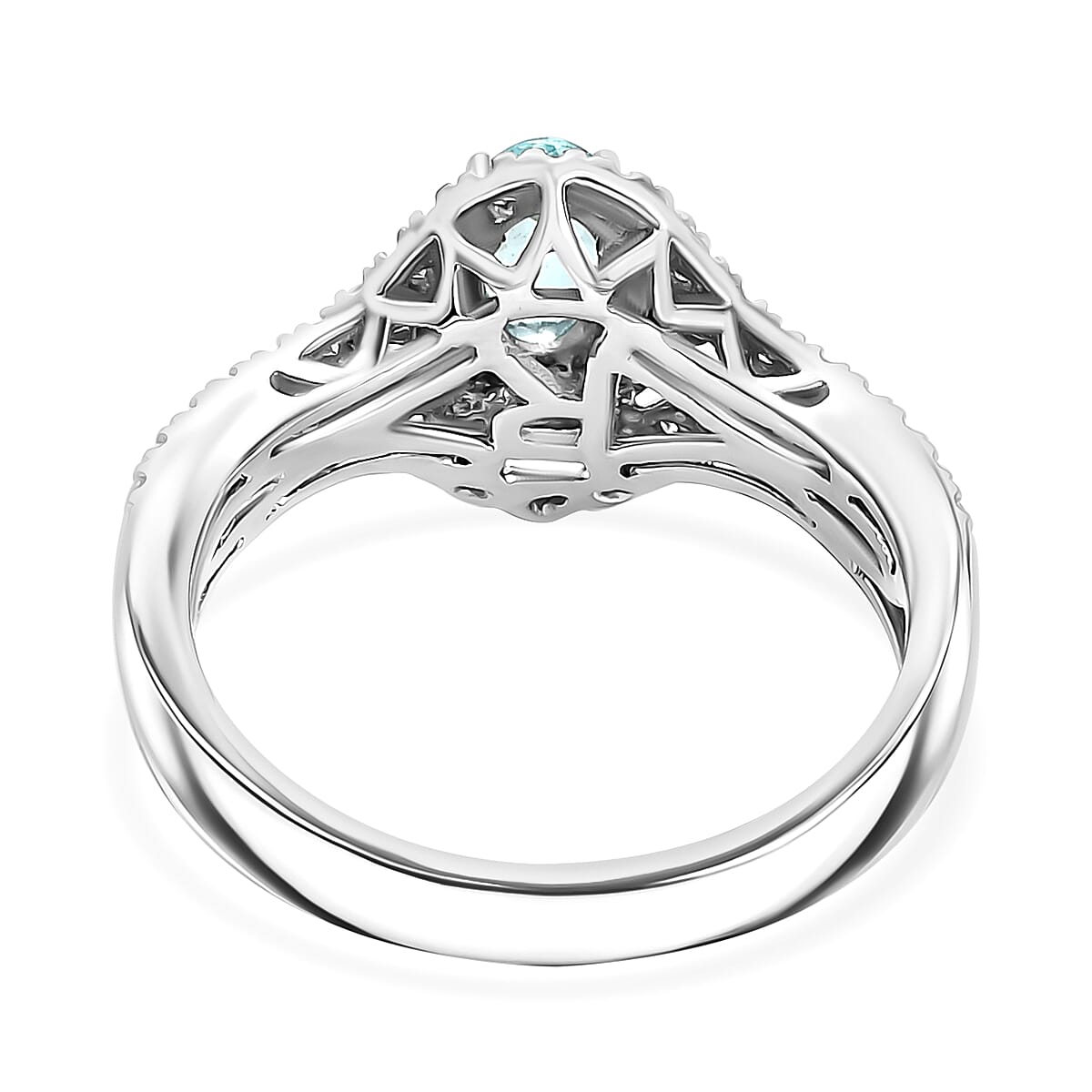 Certified & Appraised Rhapsody AAAA Paraiba Tourmaline and E-F VS2 Diamond 2.00 ctw Ring in 950 Platinum (Size 7.0) 7.60 Grams image number 4