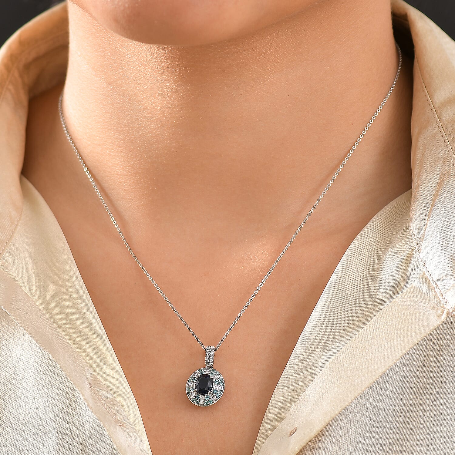 Certified & Appraised Rhapsody AAAA Ceylon Blue Sapphire, AAAA Paraiba Tourmaline and E-F VS Diamond 1.91 ctw Pendant without Chain in 950 Platinum
