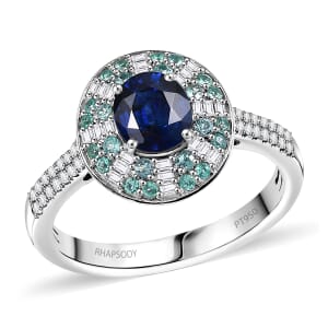 Certified & Appraised Rhapsody AAAA Ceylon Blue Sapphire, Paraiba Tourmaline and E-F VS Diamond 2.00 ctw Ring in 950 Platinum (Size 6.0) 6.50 Grams