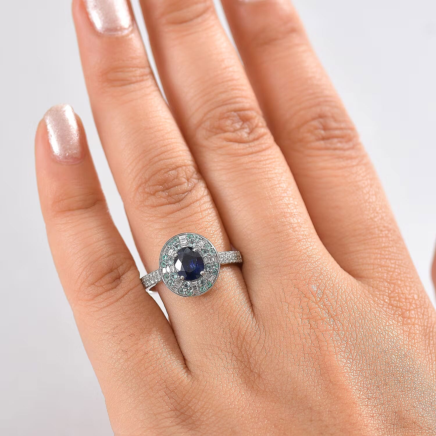 Certified & Appraised Rhapsody AAAA Ceylon Blue Sapphire, Paraiba Tourmaline and E-F VS Diamond 2.00 ctw Ring in 950 Platinum (Size 6.0) 6.50 Grams