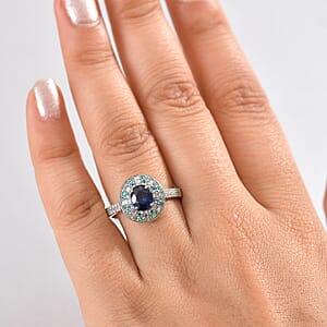 Certified & Appraised Rhapsody AAAA Ceylon Blue Sapphire, Paraiba Tourmaline and E-F VS Diamond 2.00 ctw Ring in 950 Platinum (Size 6.0) 6.50 Grams