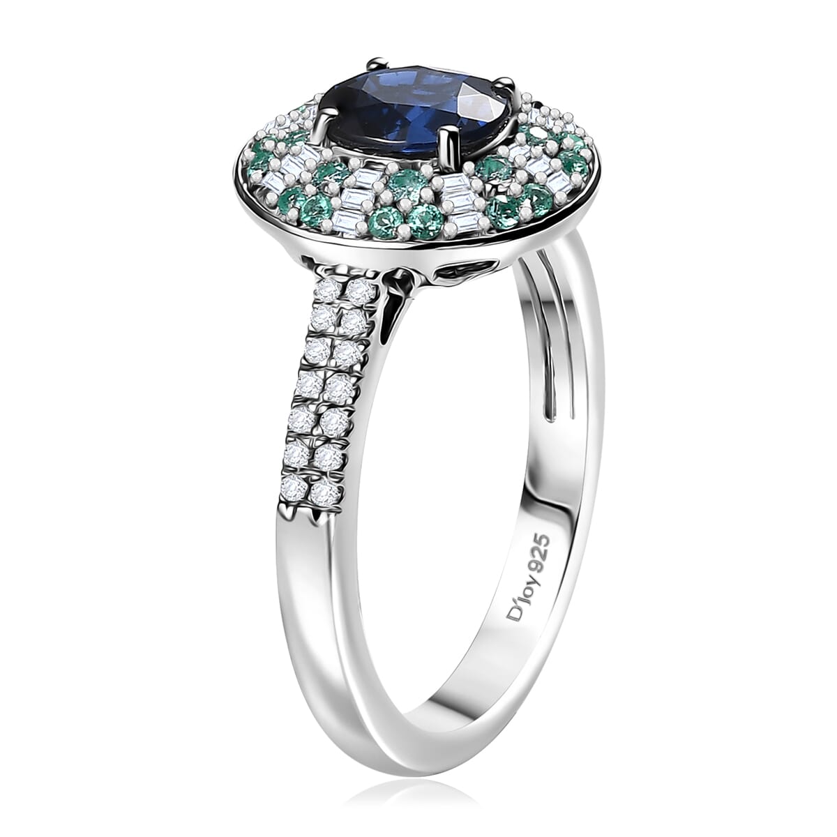 Certified & Appraised Rhapsody AAAA Ceylon Blue Sapphire, Paraiba Tourmaline and E-F VS Diamond 2.00 ctw Ring in 950 Platinum (Size 6.0) 6.50 Grams image number 3