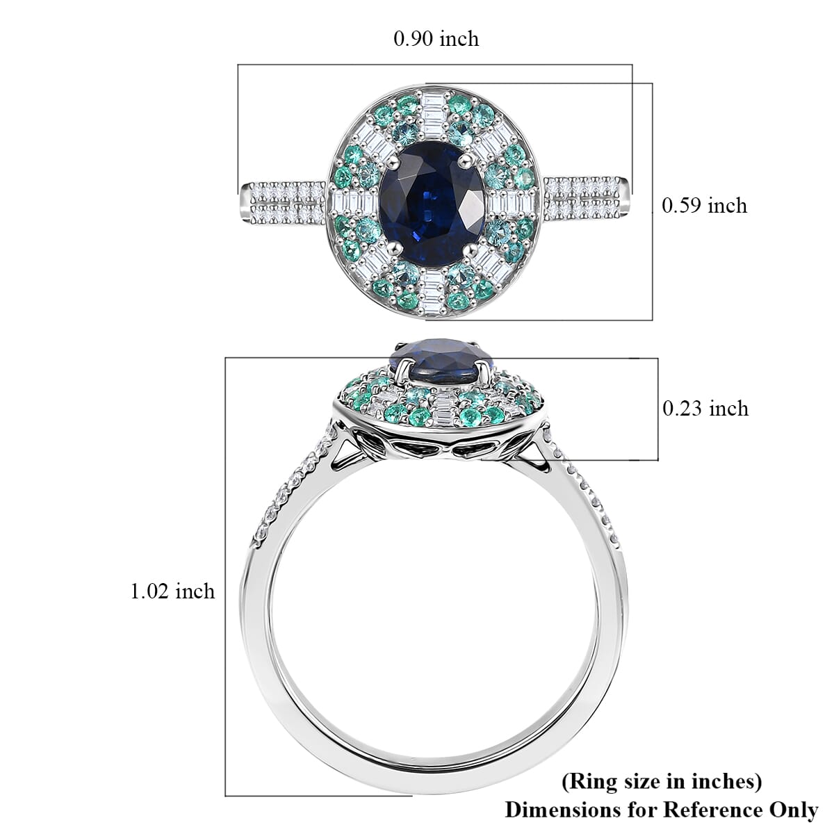 Certified & Appraised Rhapsody AAAA Ceylon Blue Sapphire, Paraiba Tourmaline and E-F VS Diamond 2.00 ctw Ring in 950 Platinum (Size 6.0) 6.50 Grams image number 5