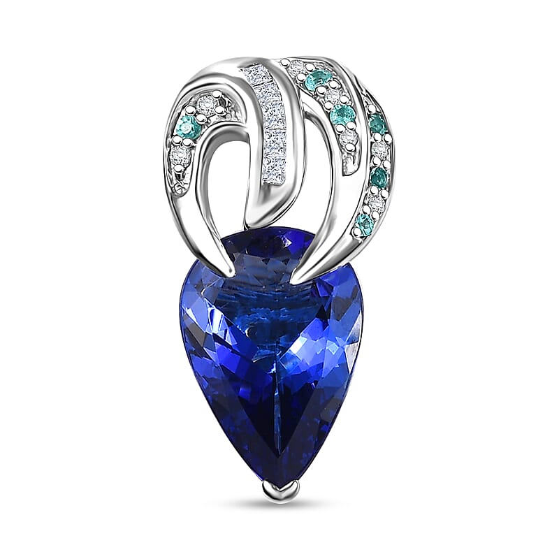 Certified & Appraised Rhapsody AAAA Tanzanite, AAAA Paraiba Tourmaline and E-F VS2 Diamond 3.75 ctw Pendant in 950 Platinum 4.30 Grams