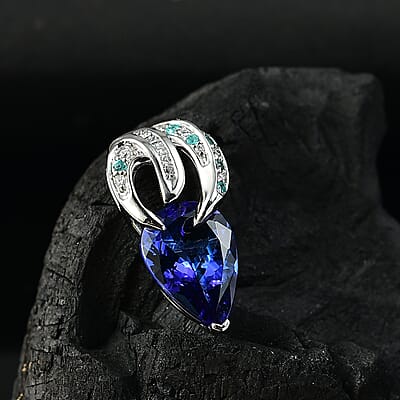 Certified & Appraised Rhapsody AAAA Tanzanite, AAAA Paraiba Tourmaline and E-F VS2 Diamond 3.75 ctw Pendant in 950 Platinum 4.30 Grams