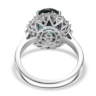 Certified and Appraised Rhapsody AAAA Pirineu Lagoon Tourmaline, Paraiba Tourmaline and Diamond Ring in 950 Platinum 6.10 ctw (Size 10.0)