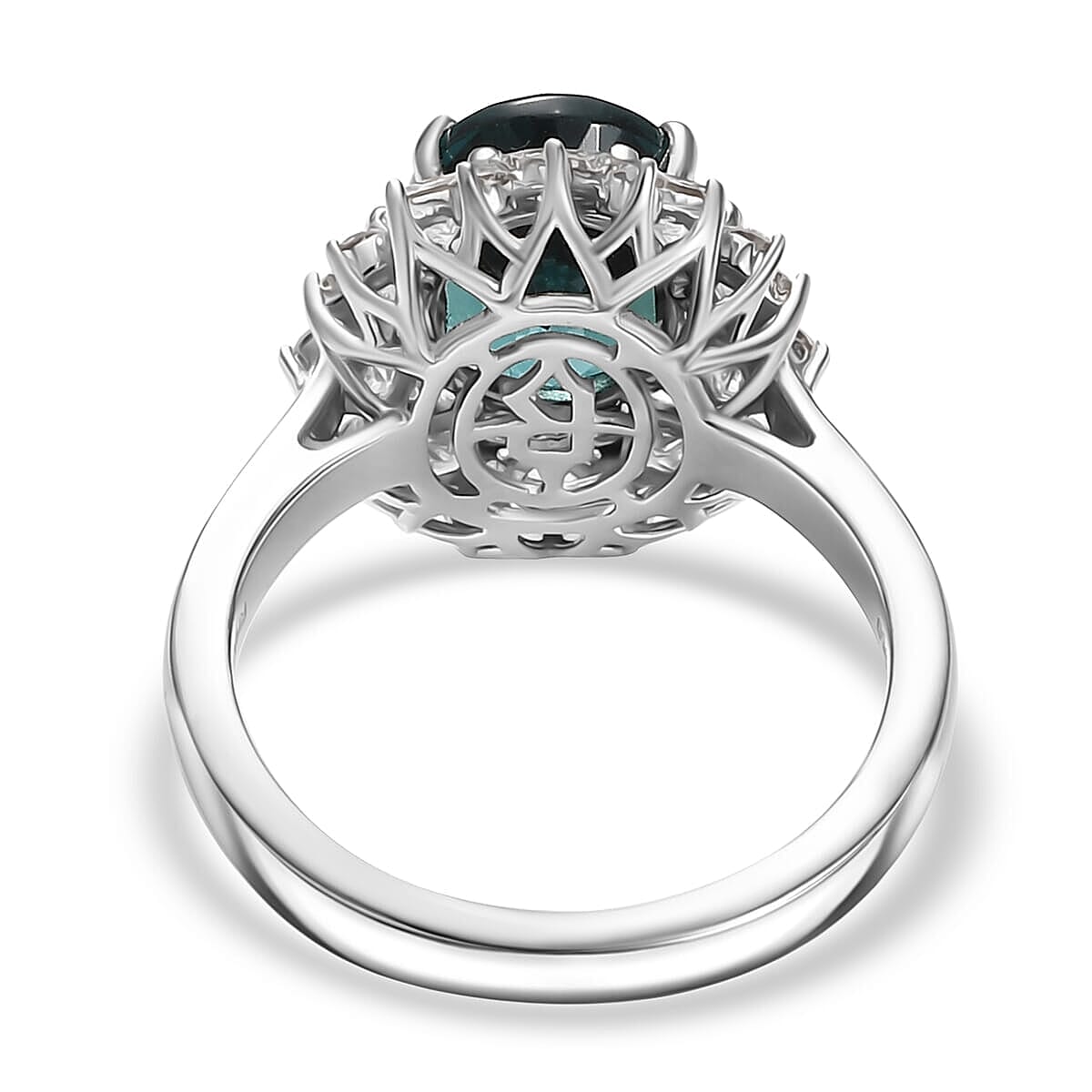 Certified & Appraised Rhapsody AAAA Pirineu Lagoon Tourmaline, Paraiba Tourmaline and E-F VS2 Diamond 6.10 ctw Ring in 950 Platinum (Size 9.0) 8.30 Grams image number 4
