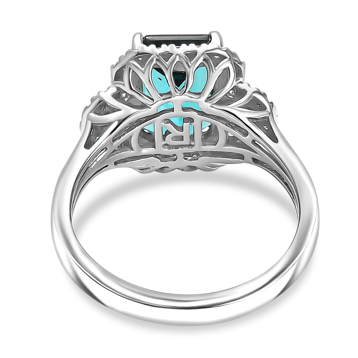 Rhapsody 950 Platinum AAAA Lagoon Tourmaline, Paraiba Tourmaline and Diamond (E-F, VS2) (0.41 cts) Halo Ring (Size 10.0) (7.90 g) 4.16 ctw image number 4