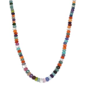 Multi Gemstones 125.00 ctw Necklace in Rhodium Over Sterling Silver 18 Inches