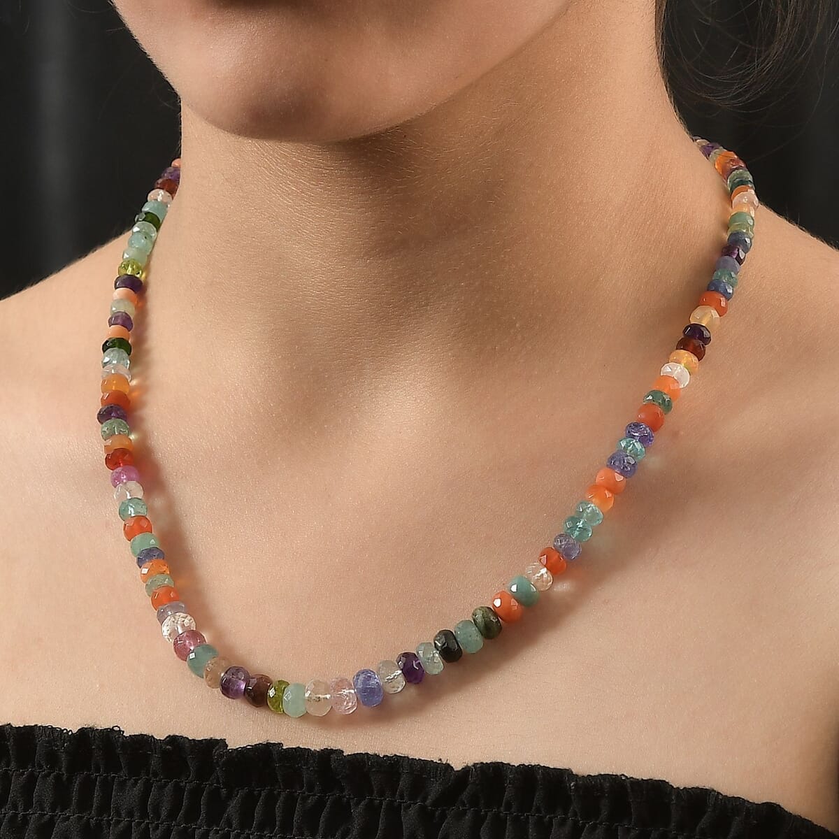 Multi Gemstones 125.00 ctw Necklace in Rhodium Over Sterling Silver 18 Inches image number 2