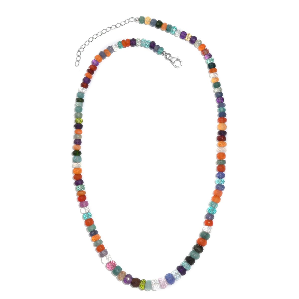 Multi Gemstones 125.00 ctw Necklace in Rhodium Over Sterling Silver 18 Inches image number 3