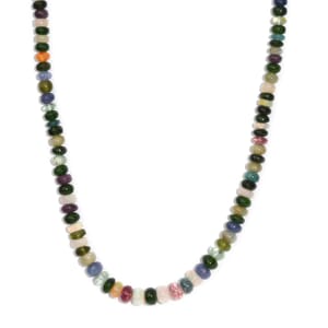 Multi Gemstones 150.00 ctw Necklace in Rhodium Over Sterling Silver 18 Inches