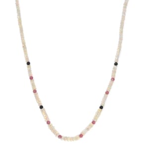 Ethiopian Welo Opal and Multi Gemstone 26.00 ctw Necklace in Rhodium Over Sterling Silver 18 Inches