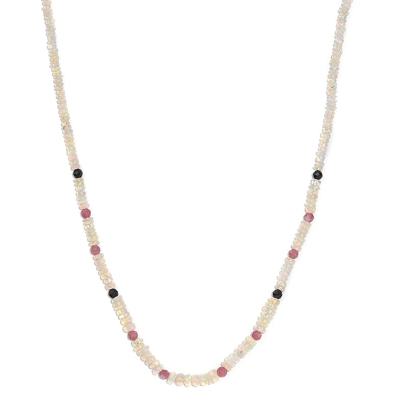 Ethiopian Welo Opal and Multi Gemstone 26.00 ctw Necklace in Rhodium Over Sterling Silver 18 Inches